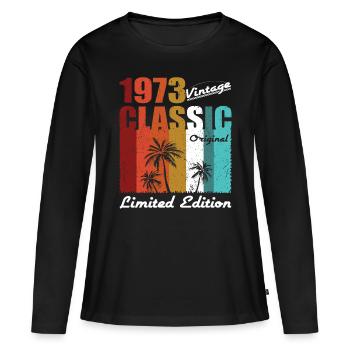 50e anniversaire Millésime 1973 Classique Original 1973 - T-shirt manches longues Premium bio Femme - noir - Devant - Julia (174cm)