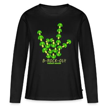 Roches végétaliennes, signe de cornes au brocoli, - T-shirt manches longues Premium bio Femme - noir - Devant - Julia (174cm)