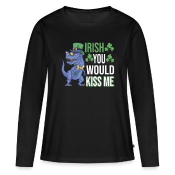 Irlandais, tu m’embrasserais | La Saint-Patty | Irlandais - T-shirt manches longues Premium bio Femme - noir - Devant - Julia (174cm)