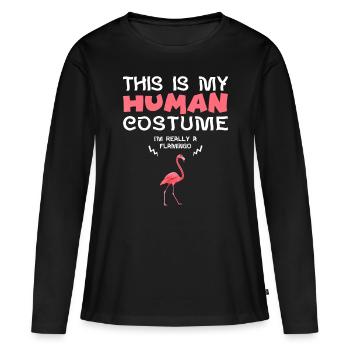 C’est mon costume humain Je suis vraiment un flamant rose - T-shirt manches longues Premium bio Femme - noir - Devant - Julia (174cm)