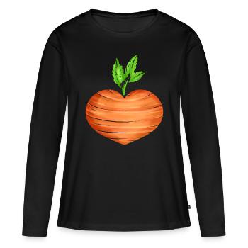 Carrot In Heart Shape - Vegetarian - Go Vegan - Frauen Premium Bio Langarmshirt - Schwarz - Vorne - Julia (174cm)