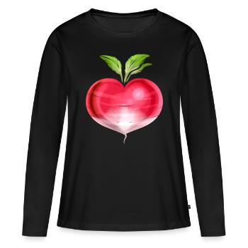 Radish In Heart Shape - Vegetarian - Go Vegan - Frauen Premium Bio Langarmshirt - Schwarz - Vorne - Julia (174cm)
