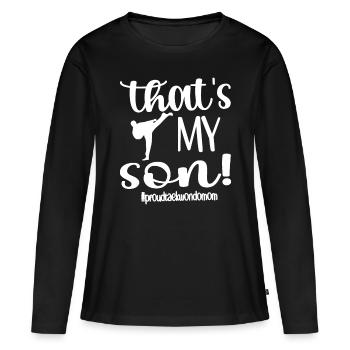 Das ist mein Sohn Stolze Taekwondo Mama Taekwondo Mama - Frauen Premium Bio Langarmshirt - Schwarz - Vorne - Julia (174cm)