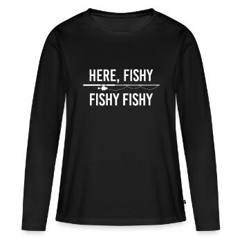 Ici poisson drôle pêche à la ligne papa pêcheur - T-shirt manches longues Premium bio Femme - noir - Devant - Julia (174cm)