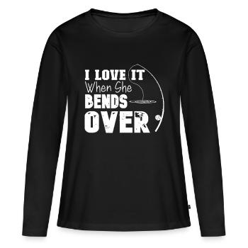 J’adore quand elle se penche sur un drôle d’amoureux de la pêche - T-shirt manches longues Premium bio Femme - noir - Devant - Julia (174cm)