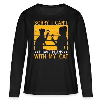 Désolé, je ne peux pas avoir de plans avec mon chat - T-shirt manches longues Premium bio Femme - noir - Devant - Julia (174cm)