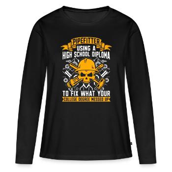 Tuyauteur utilisant un contremaître d’école secondaire Tuyauteur - T-shirt manches longues Premium bio Femme - noir - Devant - Julia (174cm)