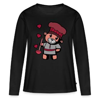Chef amateur Art culinaire Teddy Bear Cook Soup Louche - T-shirt manches longues Premium bio Femme - noir - Devant - Julia (174cm)