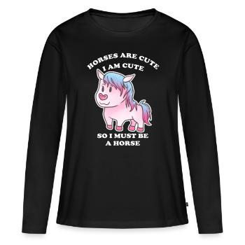 Pferde sind niedlich ich bin niedlich also bin ich - Frauen Premium Bio Langarmshirt - Schwarz - Vorne - Julia (174cm)