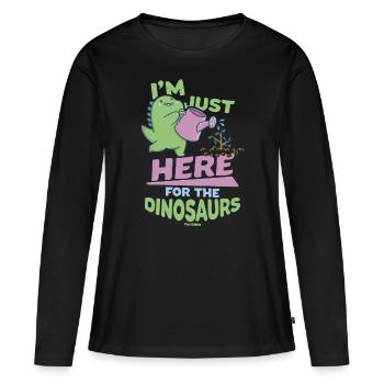 Je suis juste là pour les dinosaures - T-shirt manches longues Premium bio Femme - noir - Devant - Julia (174cm)