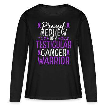 Mouvement de sensibilisation au cancer des testicules Ruban neveu - T-shirt manches longues Premium bio Femme - noir - Devant - Julia (174cm)