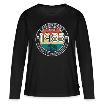 40e anniversaire né en 1983 Légendaire depuis 1983 - T-shirt manches longues Premium bio Femme - noir - Devant - Julia (174cm)