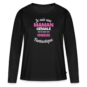 Je suis une Maman géniale Et une vendeuse - T-shirt manches longues Premium bio Femme - noir - Devant - Julia (174cm)
