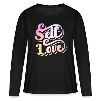 Amour de soi Amour de soi Positivement doux - T-shirt manches longues Premium bio Femme - noir - Devant - Julia (174cm)