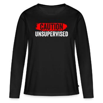 Attention sans surveillance sarcastiquement sans surveillance - T-shirt manches longues Premium bio Femme - noir - Devant - Julia (174cm)