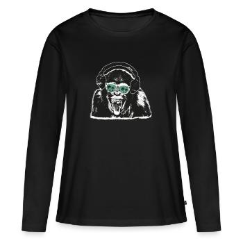 Affe Kopfhörer DJ Sonnenbrille Palmen Reflektion - Frauen Premium Bio Langarmshirt - Schwarz - Vorne - Julia (174cm)