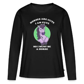 Pferde sind niedlich ich bin niedlich also bin ich - Frauen Premium Bio Langarmshirt - Schwarz - Vorne - Julia (174cm)