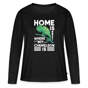 Caméléon Accueil Caméléon - T-shirt manches longues Premium bio Femme - noir - Devant - Julia (174cm)