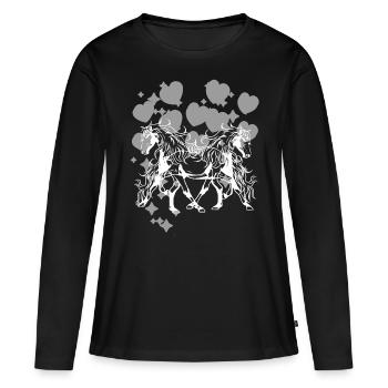Cheval sauvage Chevaux Poney Girl Cavalière Cœur - T-shirt manches longues Premium bio Femme - noir - Devant - Julia (174cm)
