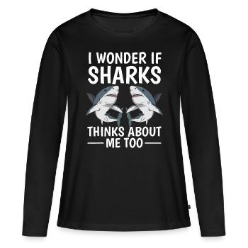 Je me demande si les requins pensent aussi à moi Citer les requins - T-shirt manches longues Premium bio Femme - noir - Devant - Julia (174cm)
