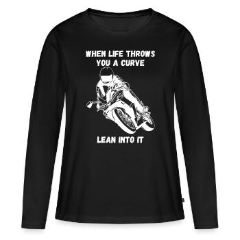 Wenn das Leben dir eine Kurve wirft lustiges Motorrad Sprichwort - Frauen Premium Bio Langarmshirt - Schwarz - Vorne - Julia (174cm)