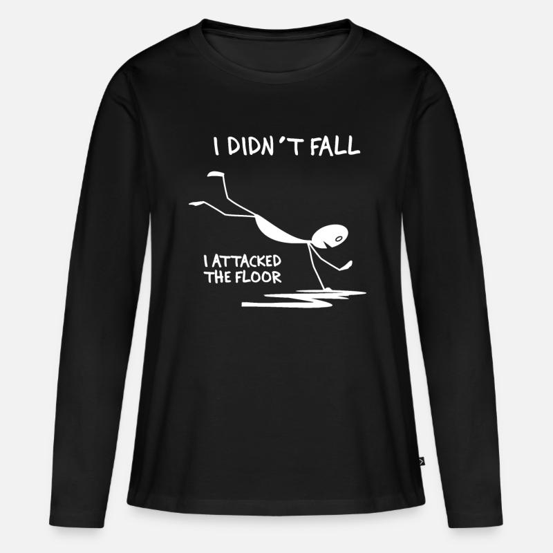 I Didn't Fall, I Attack The Floor Trip Plumper Spaß - Frauen Premium Bio Langarmshirt - Schwarz