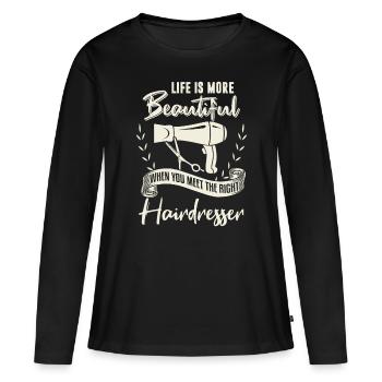 Coiffeur Chemise Drôle de coiffeur Citation Coiffure - T-shirt manches longues Premium bio Femme - noir - Devant - Julia (174cm)