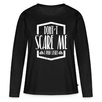 Ne me fais pas peur je fais caca facilement drôle citation Halloween - T-shirt manches longues Premium bio Femme - noir - Devant - Julia (174cm)