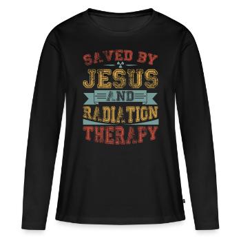 Krebspatient Chemo - gerettet von Jesus und - Frauen Premium Bio Langarmshirt - Schwarz - Vorne - Julia (174cm)