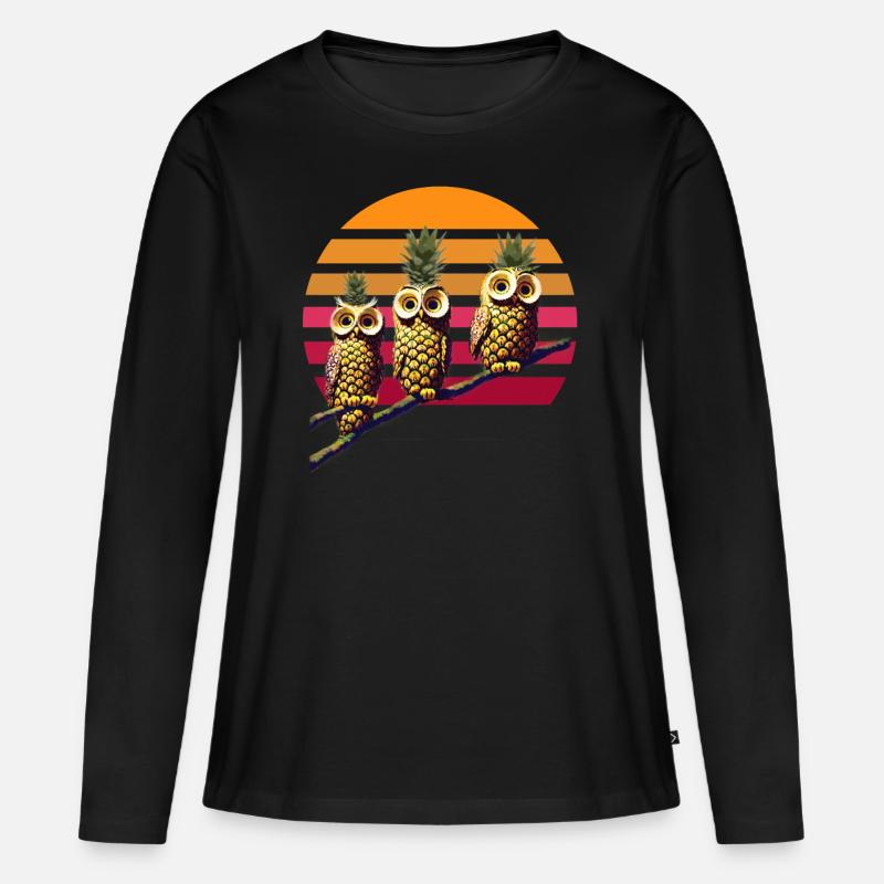 Ananas Eulen - Frauen Premium Bio Langarmshirt - Schwarz