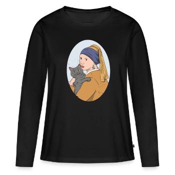 Histoire de l’art Arts visuels Vermeer Fille Chat - T-shirt manches longues Premium bio Femme - noir - Devant - Julia (174cm)