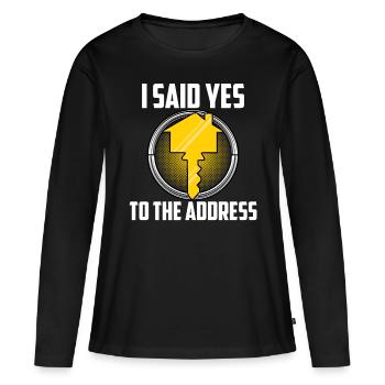 J’ai dit oui à l’adresse - T-shirt manches longues Premium bio Femme - noir - Devant - Julia (174cm)