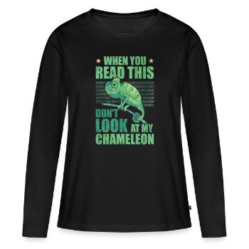 Caméléon Cadeau Caméléon - T-shirt manches longues Premium bio Femme - noir - Devant - Julia (174cm)