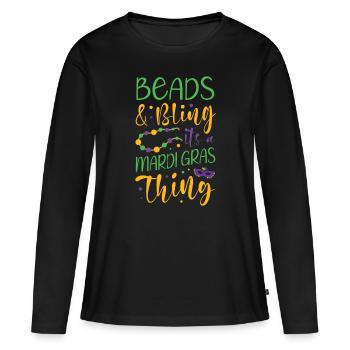 Perles et bling C’est un truc de carnaval - T-shirt manches longues Premium bio Femme - noir - Devant - Julia (174cm)