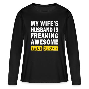 Mens Le mari de ma femme est génial True St - T-shirt manches longues Premium bio Femme - noir - Devant - Julia (174cm)