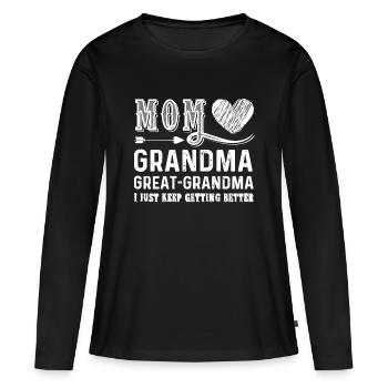 Femmes Maman Grand-mère Arrière-Grand-mère Je garde juste Getti - T-shirt manches longues Premium bio Femme - noir - Devant - Julia (174cm)