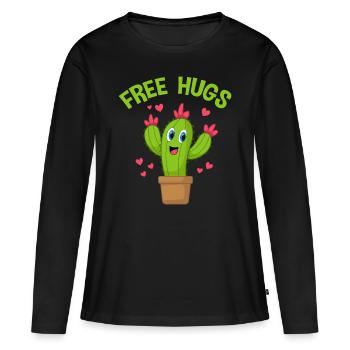 Cactus Free Hugs, câlin, drôle, humour, plante - T-shirt manches longues Premium bio Femme - noir - Devant - Julia (174cm)