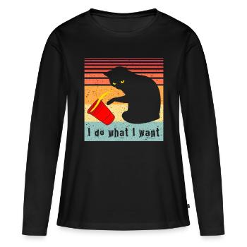 Mach, was ich will Vintage Black Cat Red Cup Funny My - Frauen Premium Bio Langarmshirt - Schwarz - Vorne - Julia (174cm)