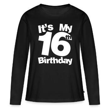 16e anniversaire C’est mon 16e anniversaire 16 ans Bi - T-shirt manches longues Premium bio Femme - noir - Devant - Julia (174cm)