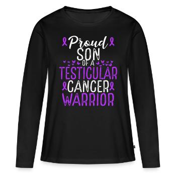 Mouvement de sensibilisation au cancer du testicule Ruban Son - T-shirt manches longues Premium bio Femme - noir - Devant - Julia (174cm)
