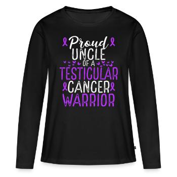 Mouvement de sensibilisation au cancer des testicules Oncle Ruban - T-shirt manches longues Premium bio Femme - noir - Devant - Julia (174cm)