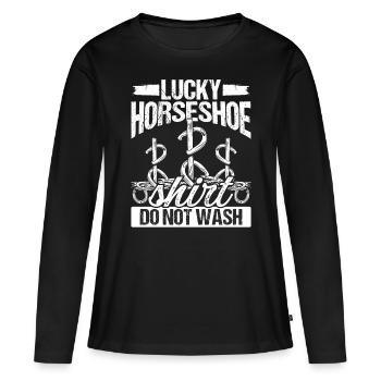 Horseshoe Pitching Lucky Don’t Wash Tosser - T-shirt manches longues Premium bio Femme - noir - Devant - Julia (174cm)