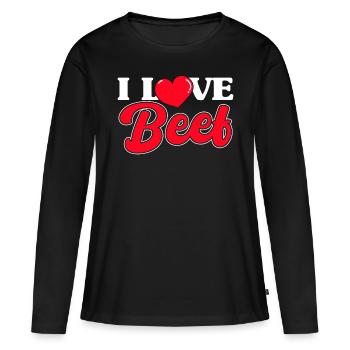 J’adore le bœuf - T-shirt manches longues Premium bio Femme - noir - Devant - Julia (174cm)