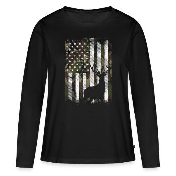 Camo US Flagge Hirsch Elch Bock Camoflage Jagd Jagd Jagd - Frauen Premium Bio Langarmshirt - Schwarz - Vorne - Julia (174cm)