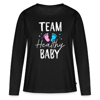 Drôle de révélation de genre Équipe Healthy Baby Party Suppli - T-shirt manches longues Premium bio Femme - noir - Devant - Julia (174cm)