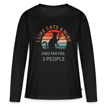 C’est drôle que j’aime le vin des chats et peut-être 3 personnes que les chats gagnent - T-shirt manches longues Premium bio Femme - noir - Devant - Julia (174cm)