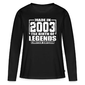 20e anniversaire Né en 2003 Fabriqué en 2003 - T-shirt manches longues Premium bio Femme - noir - Devant - Julia (174cm)