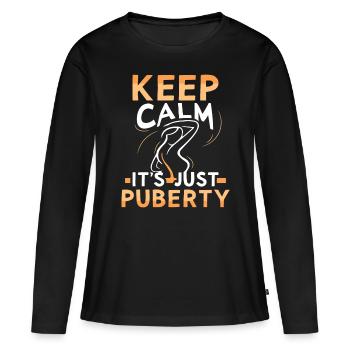 Restez calme Seule la puberté a grandi - T-shirt manches longues Premium bio Femme - noir - Devant - Julia (174cm)