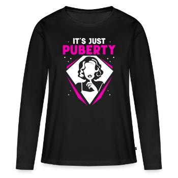 C’est juste la puberté adulte dictons adolescents - T-shirt manches longues Premium bio Femme - noir - Devant - Julia (174cm)