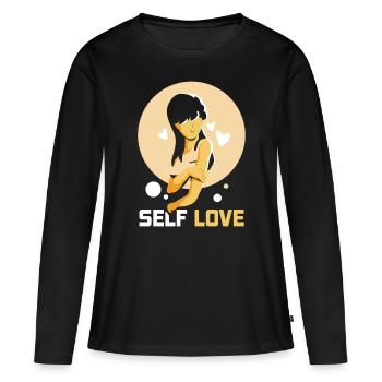 Amour de soi Amour de soi Positivement doux - T-shirt manches longues Premium bio Femme - noir - Devant - Julia (174cm)